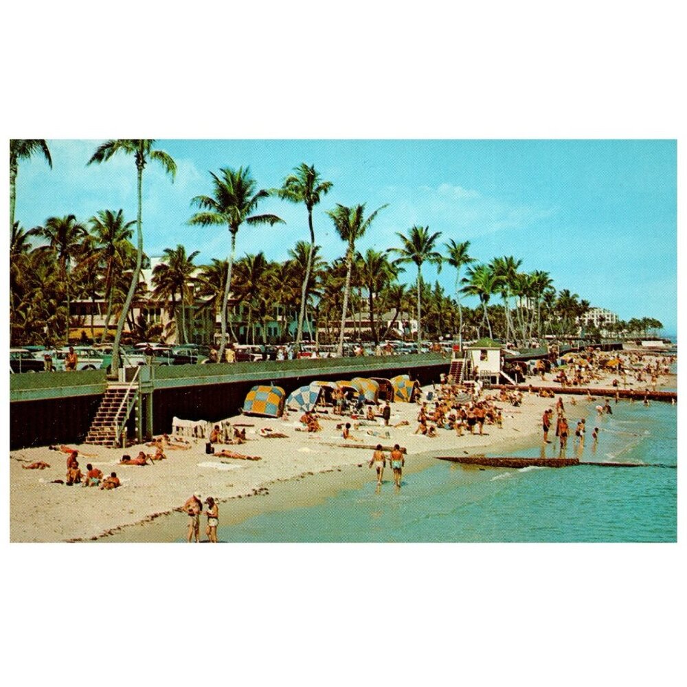 Postcard Chrome white sand Sky blue waters Florida vacationland